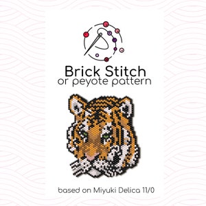 May include: A beading pattern for a tiger head, using brick stitch or peyote stitch. The pattern is based on Miyuki Delica 11/0 beads.