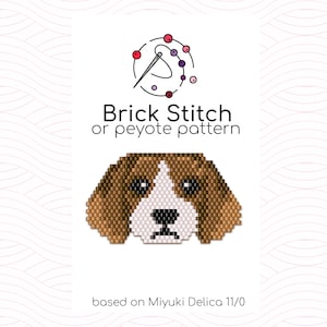 Op de afbeelding: Beagle honden kralenpatroon voor steeksteek of peyotesteek met behulp van Miyuki Delica 11/0 kralen.