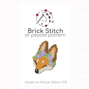 Cute Fox Brick Stitch Pattern - Brick or peyote stitch pattern based on Miyuki Delica seed beads