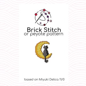 Cat on the Moon Brick Stitch Pattern - Brick or peyote stitch pattern based on Miyuki Delica seed beads