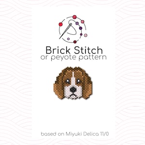 Op de afbeelding: Beagle hond kralenpatroon met behulp van steeksteek of peyotesteek. Het patroon is gebaseerd op Miyuki Delica 11/0 kralen.