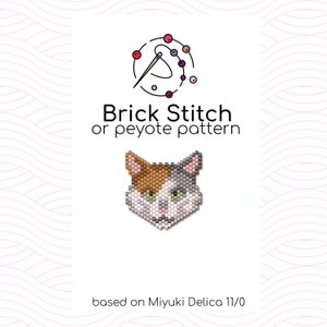 Three Color Cat Brick Stitch Pattern - Brick or peyote stitch pattern based on Miyuki Delica seed beads