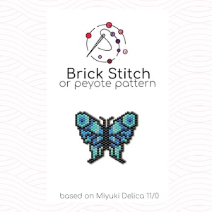 Glanzend blauw vlindersteensteekpatroon - Baksteen- of peyote-steekpatroon gebaseerd op Miyuki Delica rocailles