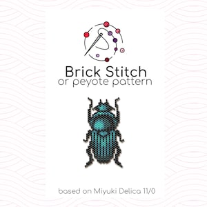 May include: A turquoise and black beetle bead pattern using brick stitch or peyote stitch. The pattern is based on Miyuki Delica 11/0 beads.
