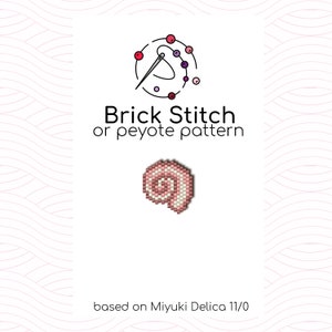 May include: A pink and white bead pattern for a spiral shell, using brick stitch or peyote stitch. The pattern is based on Miyuki Delica 11/0 beads.