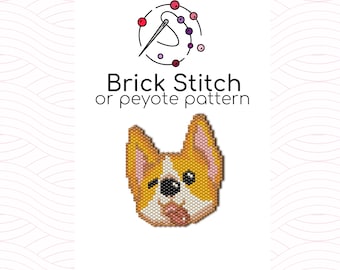 Puede incluir: Un patrón de abalorios para un lindo perro corgi de dibujos animados, utilizando punto de ladrillo o punto de peyote. El patrón se basa en cuentas Miyuki Delica 11/0.