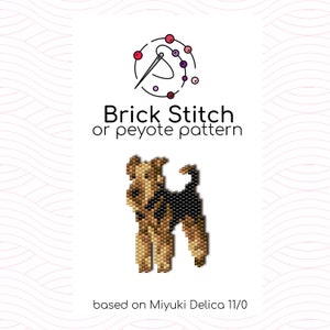 May include: A brown and black beaded dog, a terrier, in brick stitch or peyote pattern. The pattern is based on Miyuki Delica 11/0 beads.