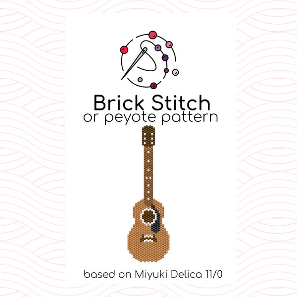 Grande guitare acoustique Brick Stitch Pattern - Modèle de point brick ou peyotl à base de perles de rocaille Miyuki Delica