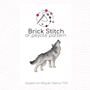 Full Moon Wolf Brick Stitch Pattern - Brick or peyote stitch pattern based on Miyuki Delica seed beads