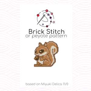 Wzór ściegu cegiełkowego z wiewiórką lub burundukiem - Wzór ściegu cegiełkowego lub peyote na bazie koralików nasiennych Miyuki Delica