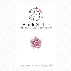 小さな桜の花または桜のブリックステッチパターン - ミユキデリカシードビーズをベースにしたブリックまたはペヨーテステッチパターン