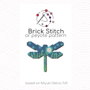 Full Moon Night Dragonfly Brick Stitch Pattern - Brick or peyote stitch pattern based on Miyuki Delica seed beads
