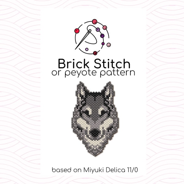 Wolf Brick Stitch Pattern - Modèle de point de brique ou de peyotl basé sur des perles de rocaille Miyuki Delica