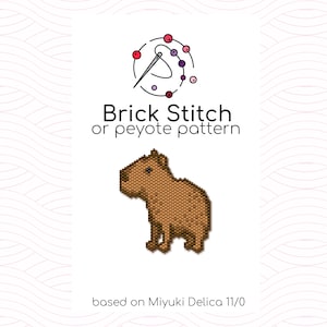 May include: A brown capybara bead sprite pattern for brick stitch or peyote stitch using Miyuki Delica 11/0 beads.