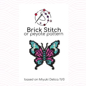 Magic Butterfly Brick Stitch Pattern - Brick or peyote stitch pattern based on Miyuki Delica seed beads