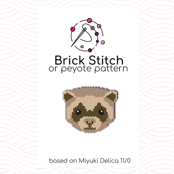 Happy Ferret Brick Stitch Pattern - Brick or peyote stitch pattern based on Miyuki Delica seed beads