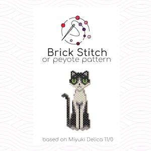 Black and White Cat Brick Stitch Pattern - Brick or peyote stitch pattern based on Miyuki Delica seed beads
