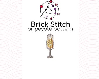 Glass of Champagne Brick Stitch Pattern - Brick or peyote stitch pattern based on Miyuki Delica seed beads