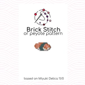 Könnte beinhalten: Ein Perlenmuster für ein kleines, orangefarbenes und rosafarbenes Design im Ziegel- oder Peyotestich. Das Muster basiert auf Miyuki Delica 11/0 Perlen.