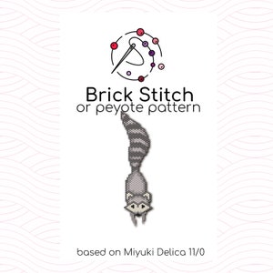 Grey Raccoon Brick Stitch Pattern - Brick or peyote stitch pattern based on Miyuki Delica seed beads