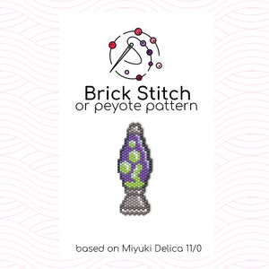 May include: A purple and green lava lamp bead sprite pattern for brick stitch or peyote stitch using Miyuki Delica 11/0 beads.
