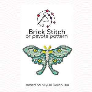 May include: A beading pattern for a green and yellow butterfly, using brick stitch or peyote stitch. The pattern is based on Miyuki Delica 11/0 beads.