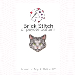 Grey Cat Brick Stitch Pattern - Brick or peyote stitch pattern based on Miyuki Delica seed beads