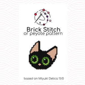 Dark Kitten Brick Stitch Pattern - Brick or peyote stitch pattern based on Miyuki Delica seed beads