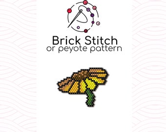 Yellow Daisy Brick Stitch Pattern - Brick or peyote stitch pattern based on Miyuki Delica seed beads