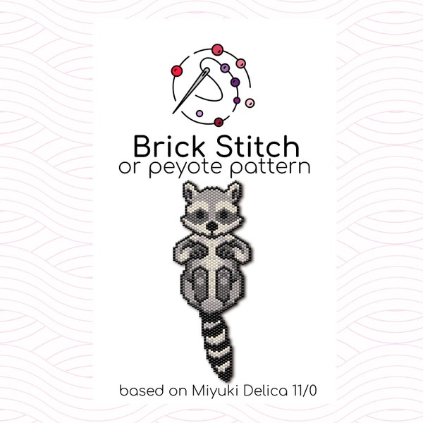 Big Funny Raccoon Brick Stitch Pattern - Brick or peyote stitch pattern based on Miyuki Delica seed beads