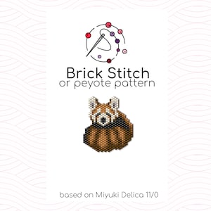 May include: A red panda bead sprite pattern using brick stitch or peyote stitch. The pattern is based on Miyuki Delica 11/0 beads.