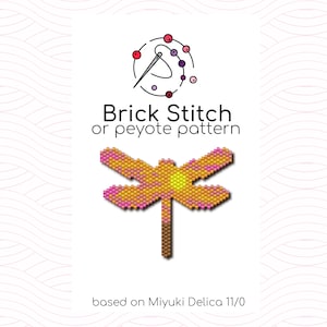 May include: A beaded dragonfly pattern using brick stitch or peyote stitch. The pattern is based on Miyuki Delica 11/0 beads.