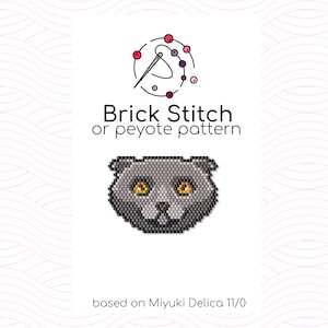 Scottish Fold Cat Brick Stitch Pattern - Brick or peyote stitch pattern based on Miyuki Delica seed beads
