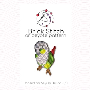 Quaker Parrot - Monk Parrot - Brick Stitch Pattern - Brick or peyote stitch pattern based on Miyuki Delica seed beads