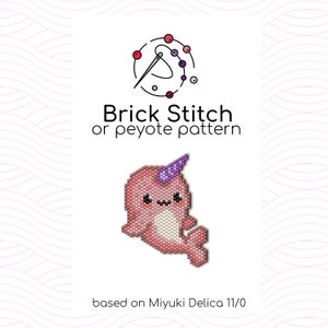 Cute Narwhal Brick Stitch Pattern - Brick or peyote stitch pattern based on Miyuki Delica seed beads