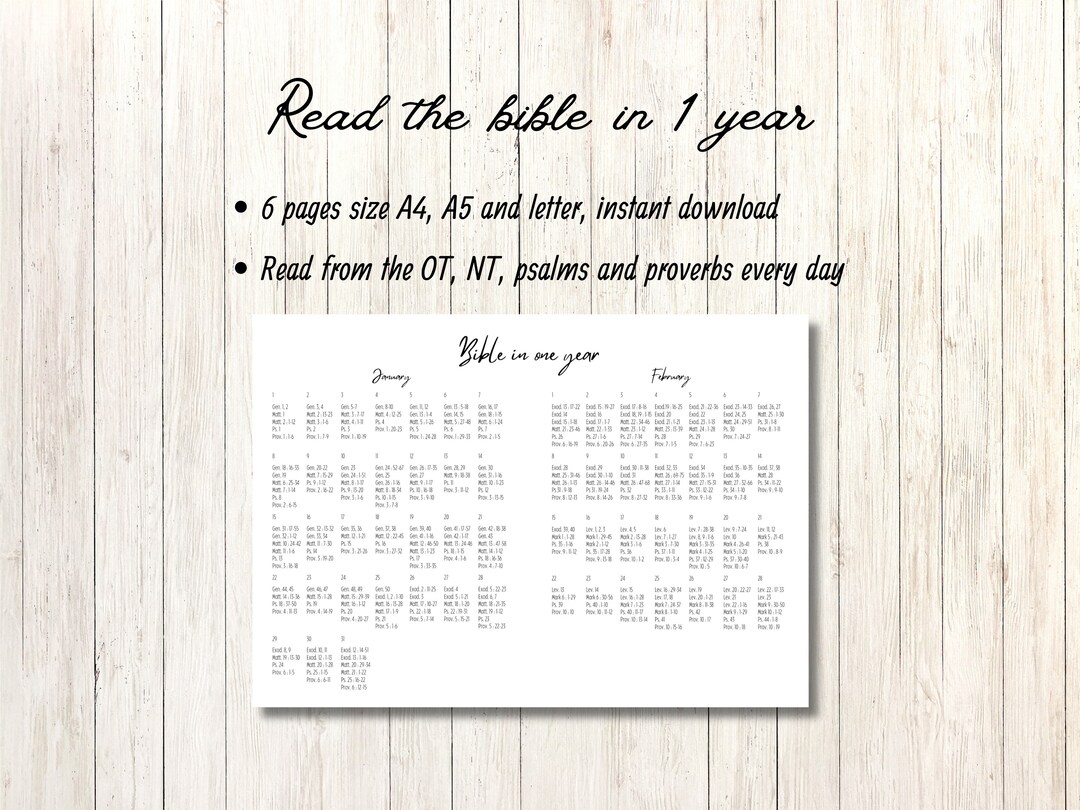 Minimalist 1 Year Bible Reading Plan Printable for Instant Download ...