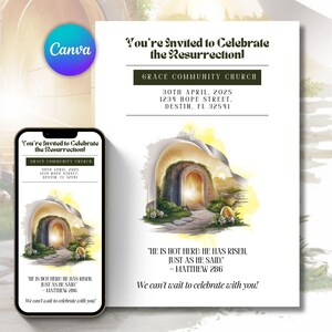 Hij is verrezen Christelijke paasbrunch uitnodiging Afdrukbare religieuze paaskaarten Kerk Pasen Tags Kerk evenement flyer Krant uitnodiging