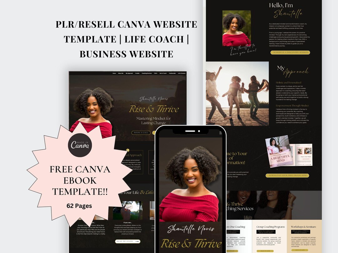 PLR Canva Website Template Life Coach Website Template Small Business ...