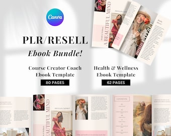 PLR Ebook Template Canva, Ebook Template Bundle,Magazine Template, Course Creator Ebook in Pink and Boho theme