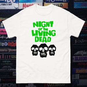 Night of The Living Dead Fan Art White Green/Black T-shirt Horror Movie Merch Romero Skulls Goth Punk Emo 80s Vintage