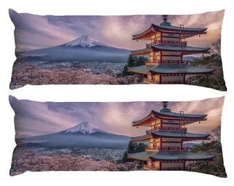 Japanese Double-Sided Fujiyama and Sakura Dakimakura Pillow – Full-Length Hugging Pillow, Decorative Cozy Hugging Pillow