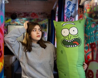Oreiller Rick Dakimakura au cornichon - Oreiller de corps double face, cadeau personnalisable pour les fans de dessins animés, parfait pour les câlins, cadeau pour mon fils