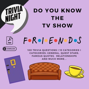 Printable PDF Friends Trivia Quiz Party Game