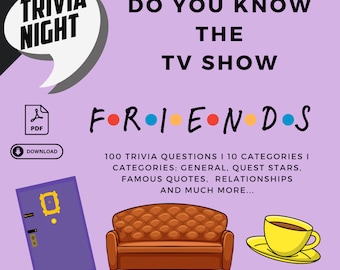 Druckbares PDF Freunde Trivia Quiz Party Spiel