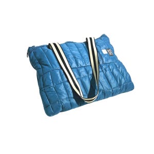 Upcycled Puffer Laptop Bag, Sustainable Blue Bag, Shoulder Bag