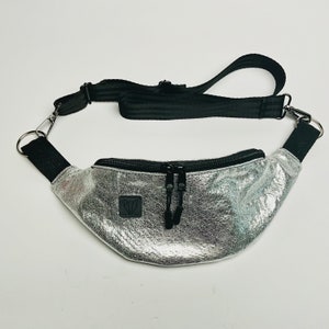 Silver fanny pack, Urban belt bag, Shoulder bag, Sparkling handbag