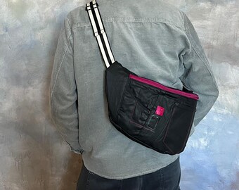 Urban Fanny Pack, iPad Crossbody, Recycled Black Jeans Hip Bag