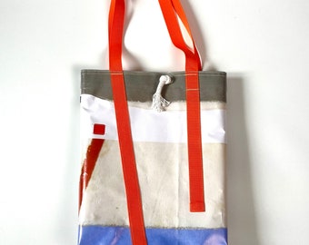 Sac hobo recyclé à partir d'une bannière retirée d'une exposition d'art, sac de plage imperméable, sac de surf, sac urbain coloré