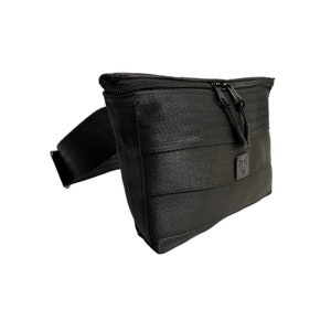 Recycled Seatbelt Fanny Pack, Minimalist Crossbody - Sustainable Black Belt Bag Duo