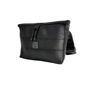 Upcycled Fanny Pack from Car Seat Belts, Handmade Sustainable Crossbody - Medium Black Waist Bag, Handmade gift